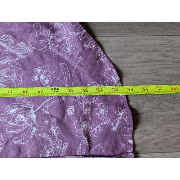 Liz Claiborne Purple Floral Button-Up Blouse L Linen/Cotton Blend Womens Shirt - Picture 8 of 9
